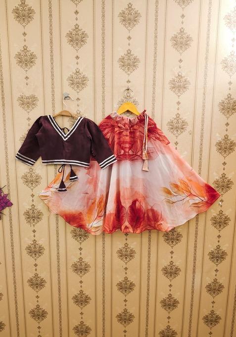 Brown Embellished Georgette Lehenga Set For Girls — view on Indya