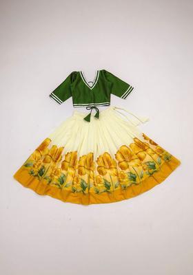 Yellow Solid Silk Lehenga Set For Girls
