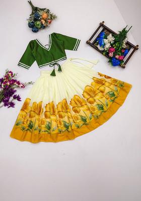 Yellow Solid Silk Lehenga Set For Girls