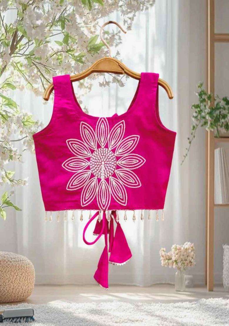 Purple Embroidered Satin Lehenga Set For Girls - Indya