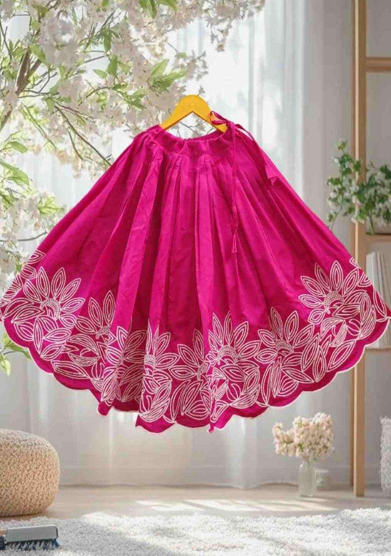 Purple Embroidered Satin Lehenga Set For Girls - Indya