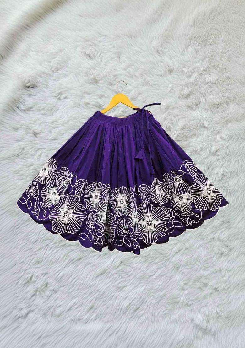 Purple Embroidered Satin Lehenga Set For Girls - Indya