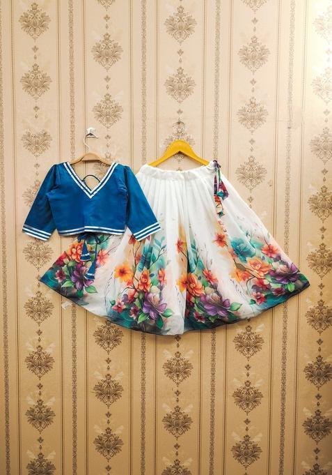 White Embellished Silk Lehenga Set For Girls — view on Indya