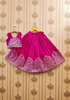 Pink Embroidered Silk Lehenga Set For Girls