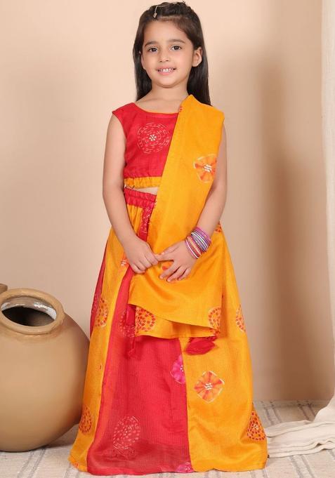 Yellow Printed Cotton Lehenga Set For Girls — view on Indya