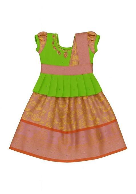 Green Embroidered Silk Lehenga Set For Girls — view on Indya