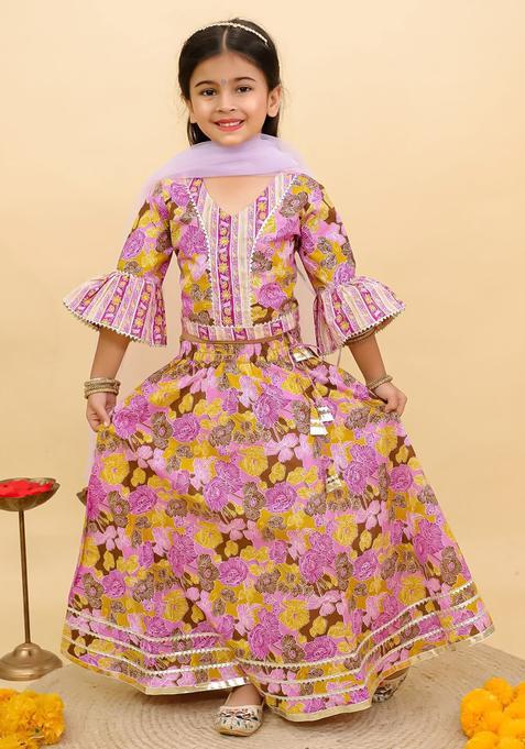 Purple Printed Cotton Lehenga Set For Girls — view on Indya