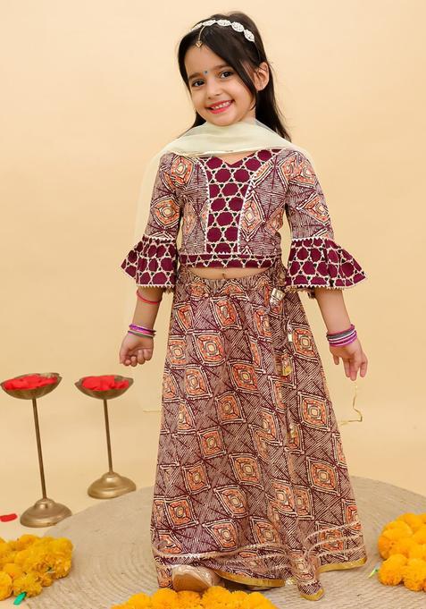 Brown Printed Cotton Lehenga Set For Girls — view on Indya