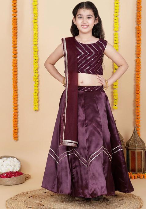 Maroon Embroidered Silk Lehenga Set For Girls — view on Indya
