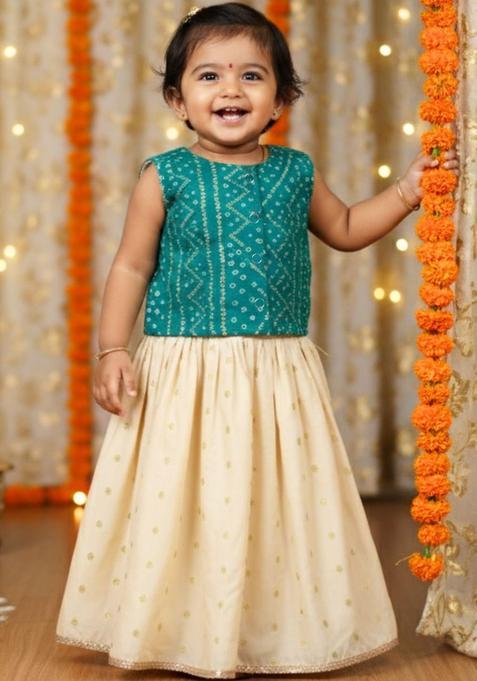White Silk Lehenga Set For Girls — view on Indya