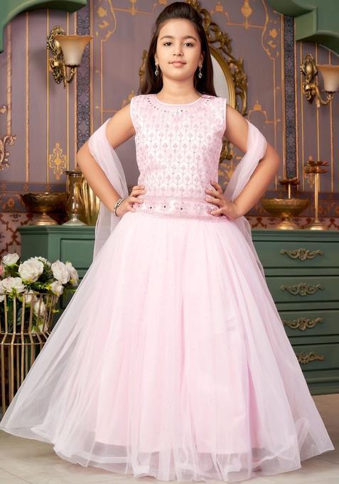 Pink Net Lehenga Set For Girls — view on Indya