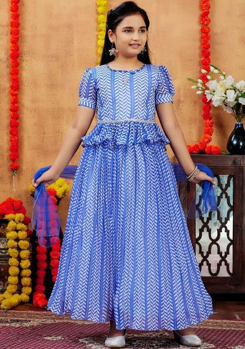 Blue Georgette Lehenga Set For Girls — view on Indya