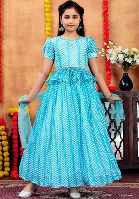 Blue Printed Georgette Lehenga Set For Girls