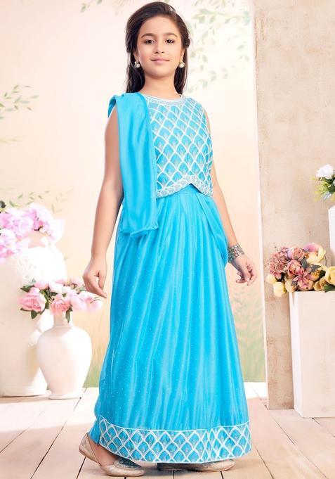 Blue Georgette Lehenga Set For Girls — view on Indya