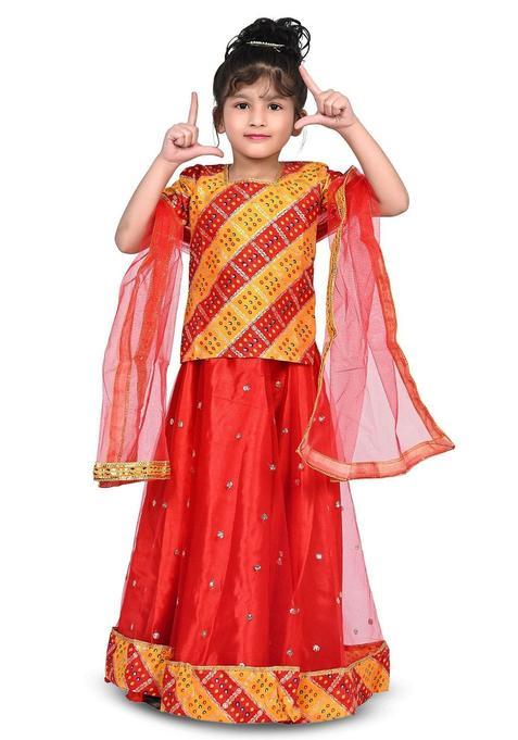 Red Woven Design Silk Lehenga Set For Girls — view on Indya