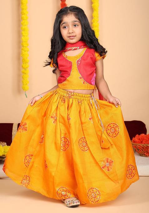 Yellow Printed Cotton Lehenga Set For Girls — view on Indya