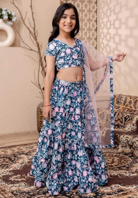 Blue Georgette Kurta Set For Girls — view on Indya