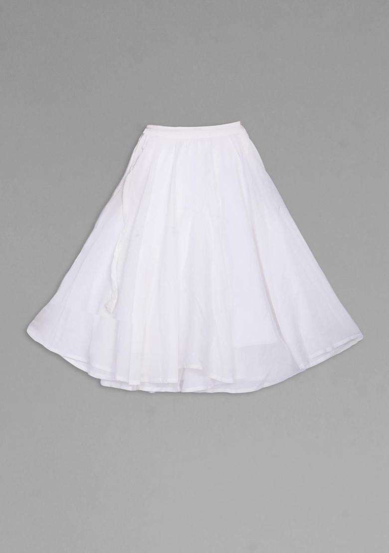 White Solid Polyester Lehenga Set For Girls - Indya