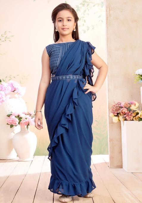 Blue Georgette Lehenga Set For Girls — view on Indya