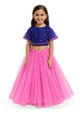 Pink Embellished Net Lehenga Set For Girls