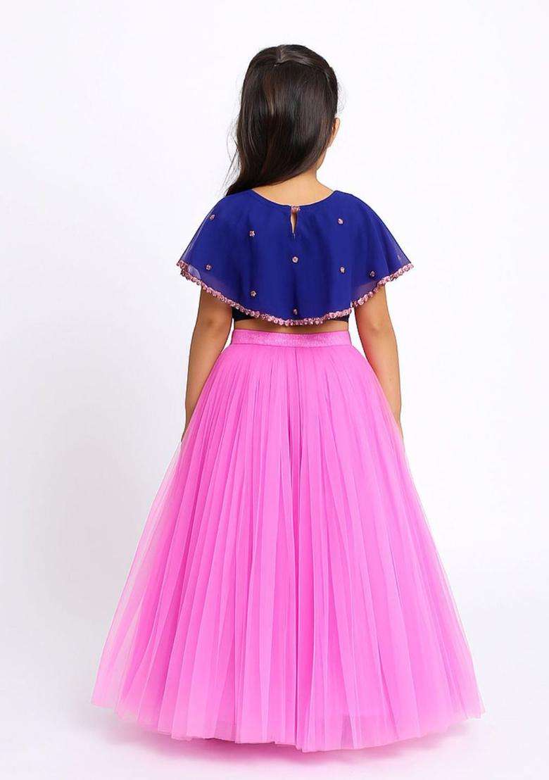 Pink Embellished Net Lehenga Set For Girls - Indya