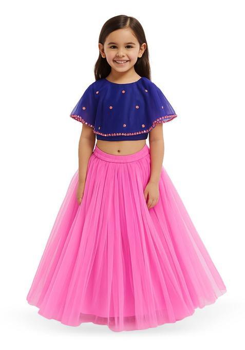 Pink Embellished Net Lehenga Set For Girls — view on Indya
