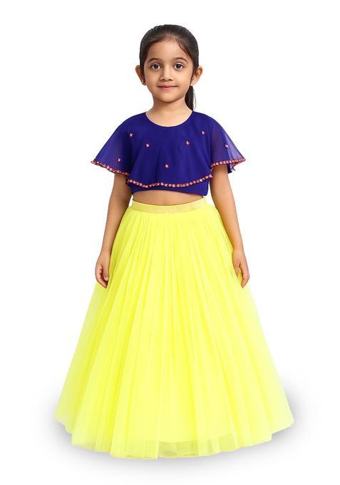 Yellow Embellished Net Lehenga Set For Girls — view on Indya