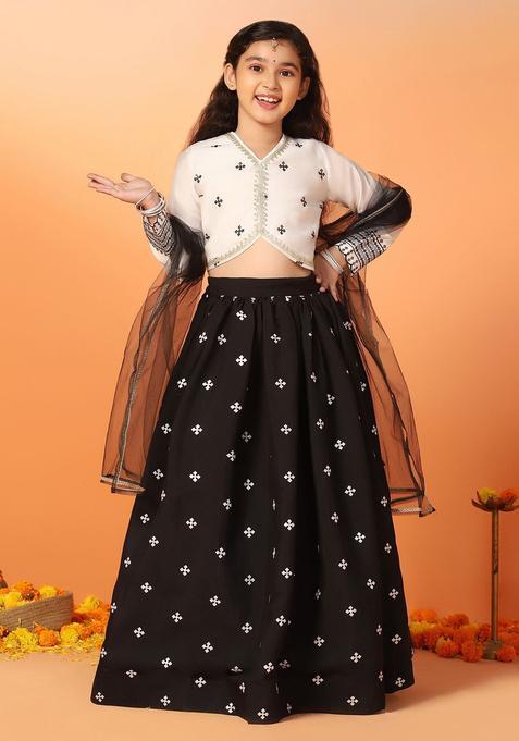 Black Embroidered Silk Lehenga Set For Girls — view on Indya