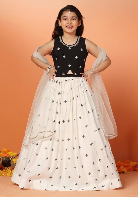 White Embroidered Silk Lehenga Set For Girls — view on Indya