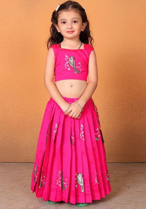 Pink Printed Cotton Lehenga Set For Girls — view on Indya