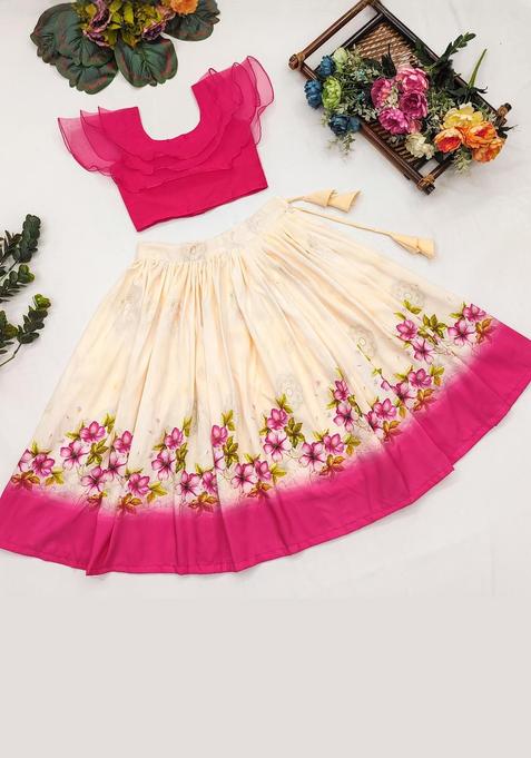 Pink Dyed Cotton Lehenga Set For Girls — view on Indya