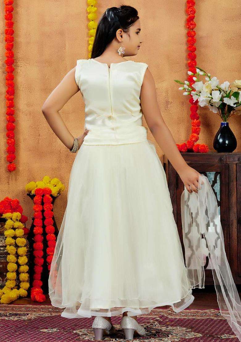 Yellow Net Lehenga Set For Girls - Indya