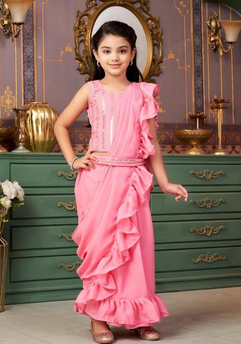 Pink Georgette Lehenga Set For Girls — view on Indya