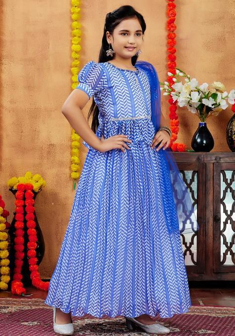 Blue Georgette Lehenga Set For Girls — view on Indya
