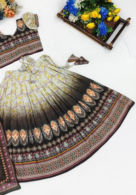 Grey Printed Viscose Lehenga Set For Girls — view on Indya