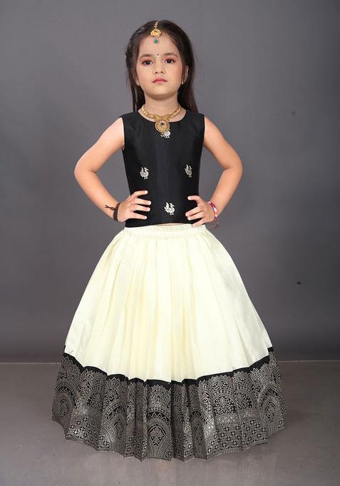 Black Woven Design Cotton Lehenga Set For Girls — view on Indya