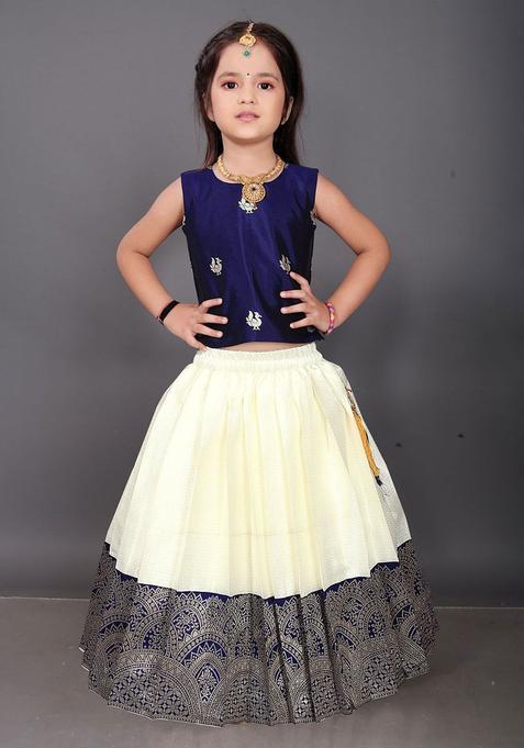 Blue Woven Design Cotton Lehenga Set For Girls — view on Indya