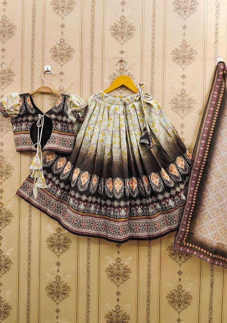 Grey Embellished Viscose Lehenga Set For Girls - Indya