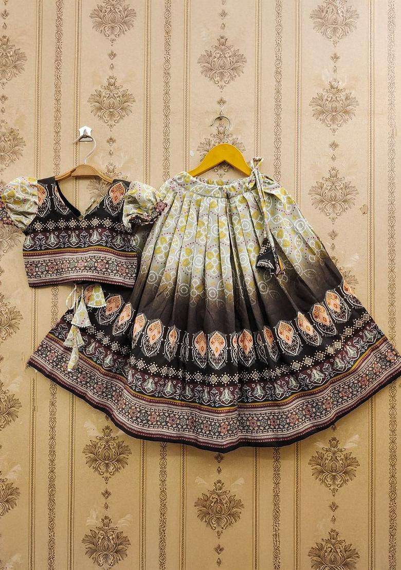 Grey Embellished Viscose Lehenga Set For Girls - Indya