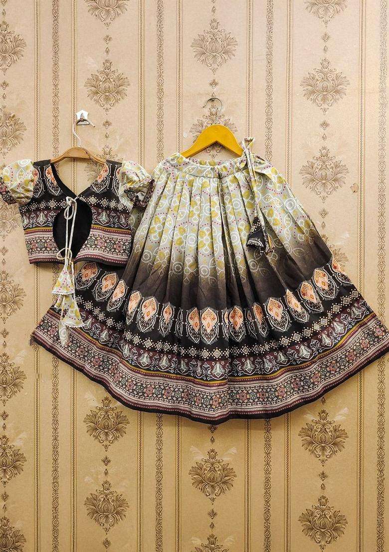 Grey Embellished Viscose Lehenga Set For Girls - Indya
