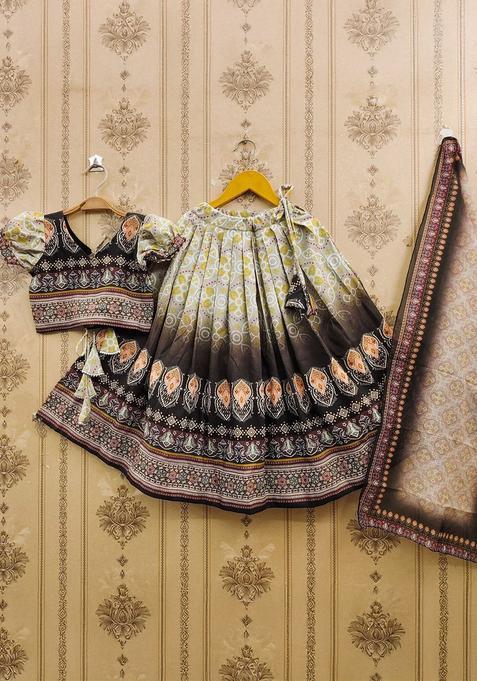 Grey Embellished Viscose Lehenga Set For Girls — view on Indya