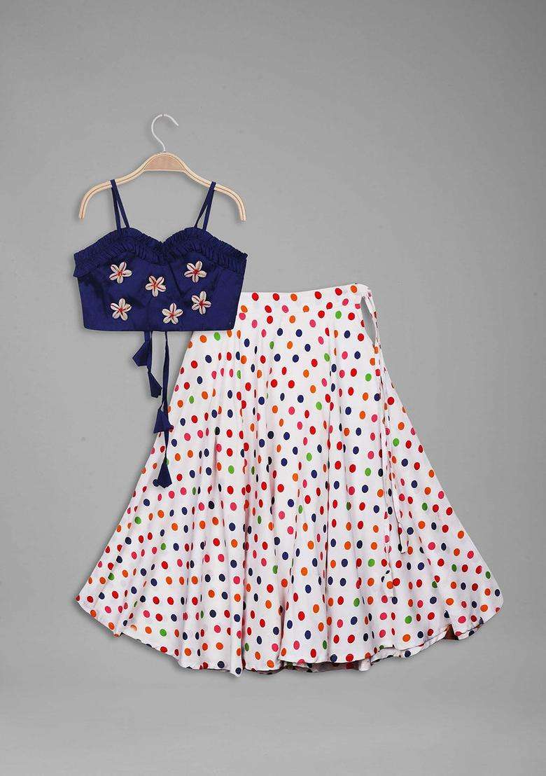 Blue Solid Crepe Lehenga Set For Girls - Indya