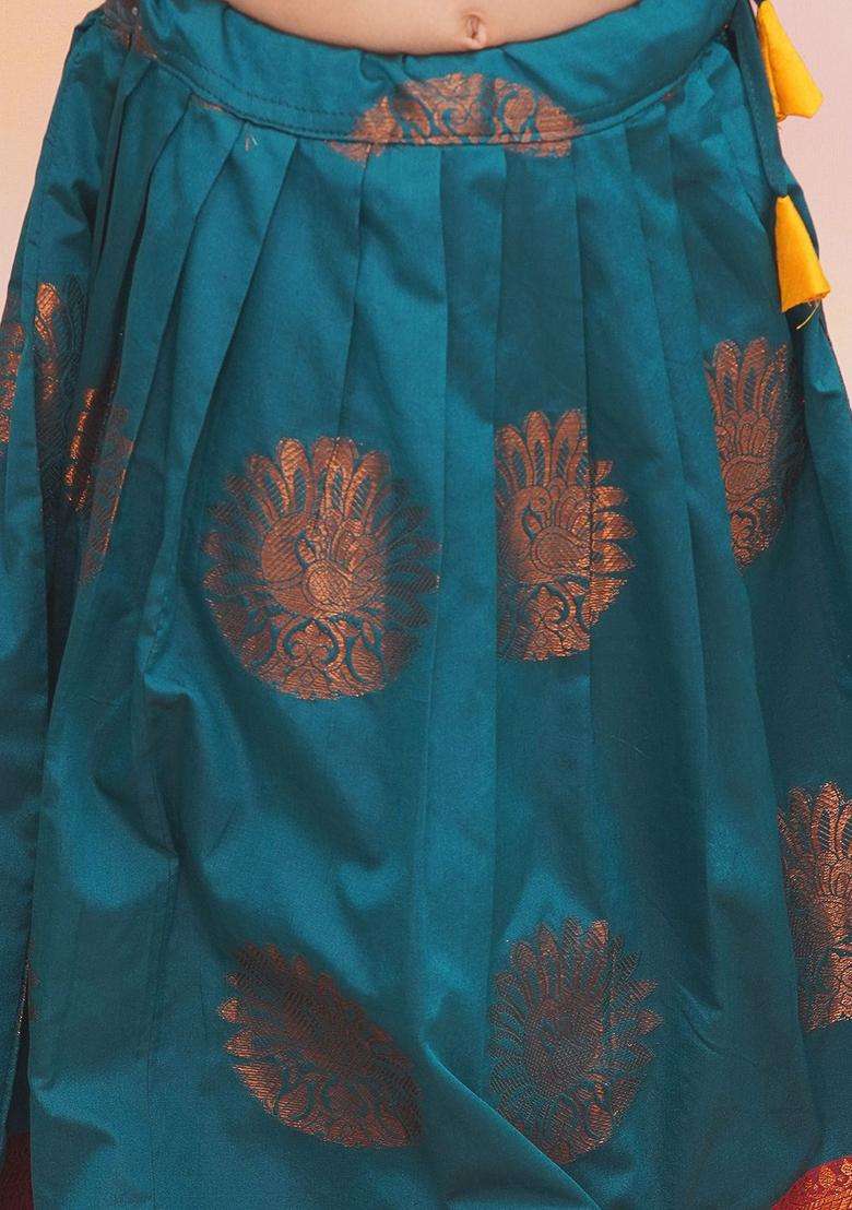 Yellow Solid Silk Lehenga Set For Girls - Indya