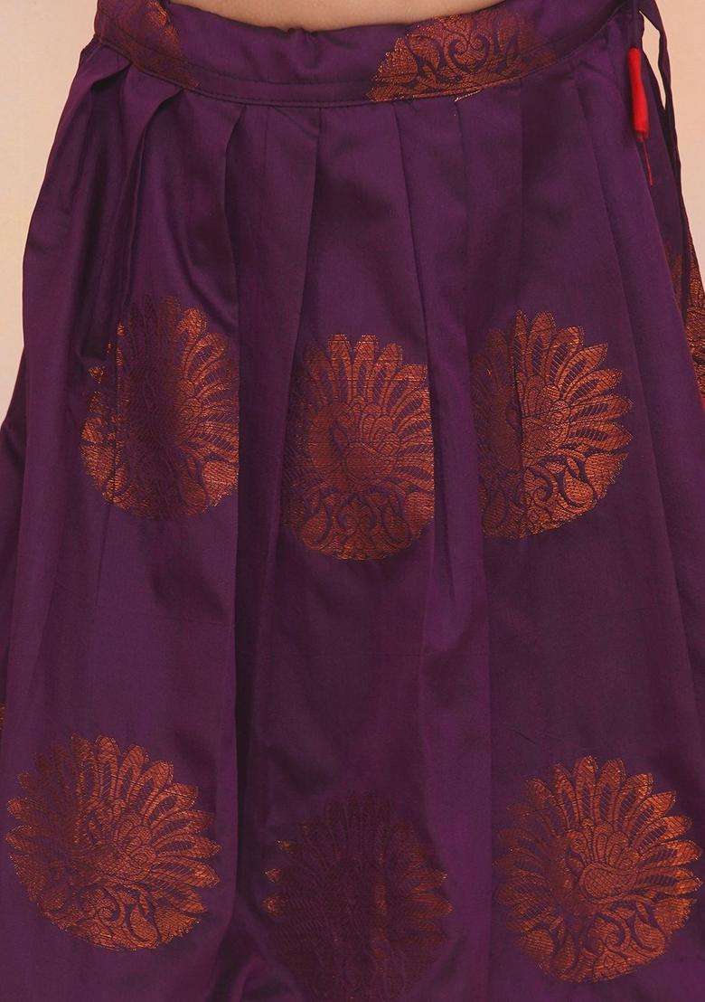 Red Solid Silk Lehenga Set For Girls - Indya