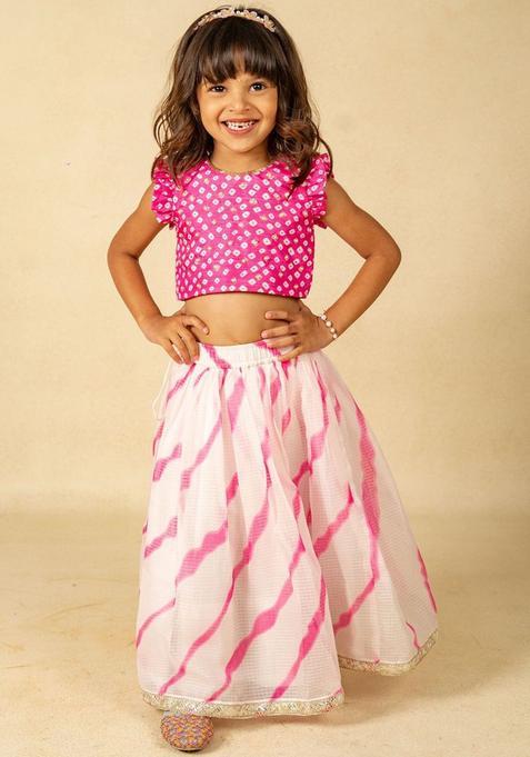 Pink Printed Cotton Lehenga Set For Girls — view on Indya