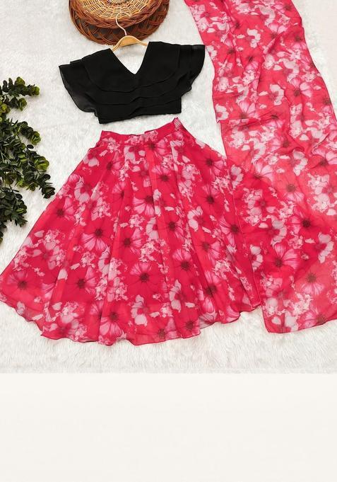 Red Solid Silk Lehenga Set For Girls — view on Indya