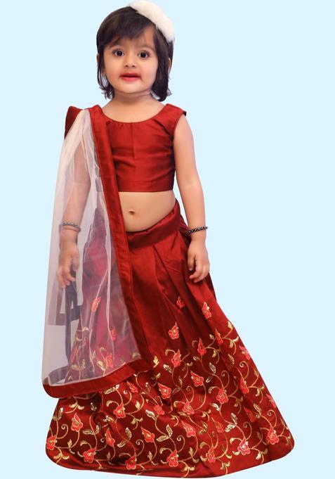 Maroon Silk Lehenga Set For Girls — view on Indya