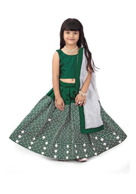 Green Silk Lehenga Set For Girls — view on Indya