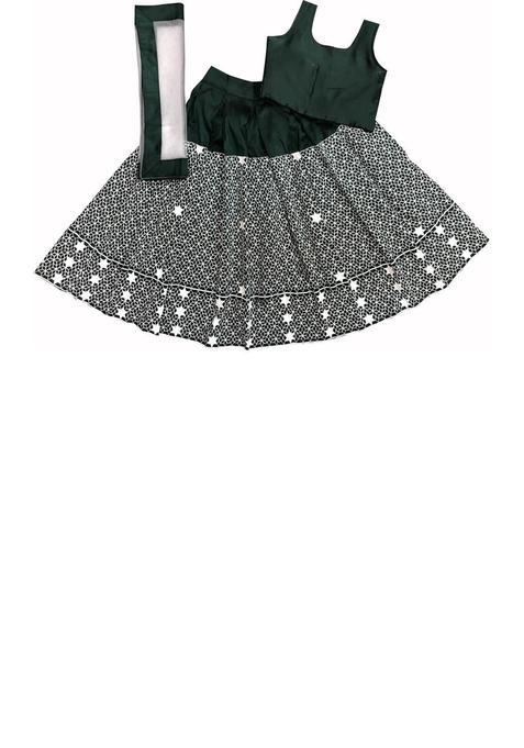 Green Solid Silk Lehenga Set For Girls — view on Indya