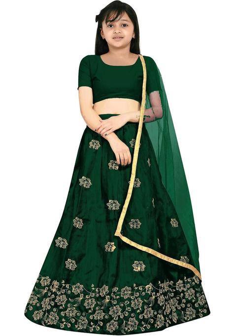 Green Silk Lehenga Set For Girls — view on Indya